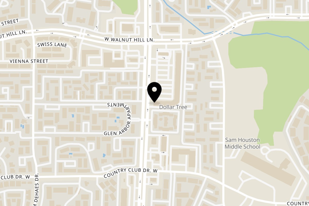 Map showing the location of Po' Melvin's on 4070 N Belt Line Rd #100 in Irving
